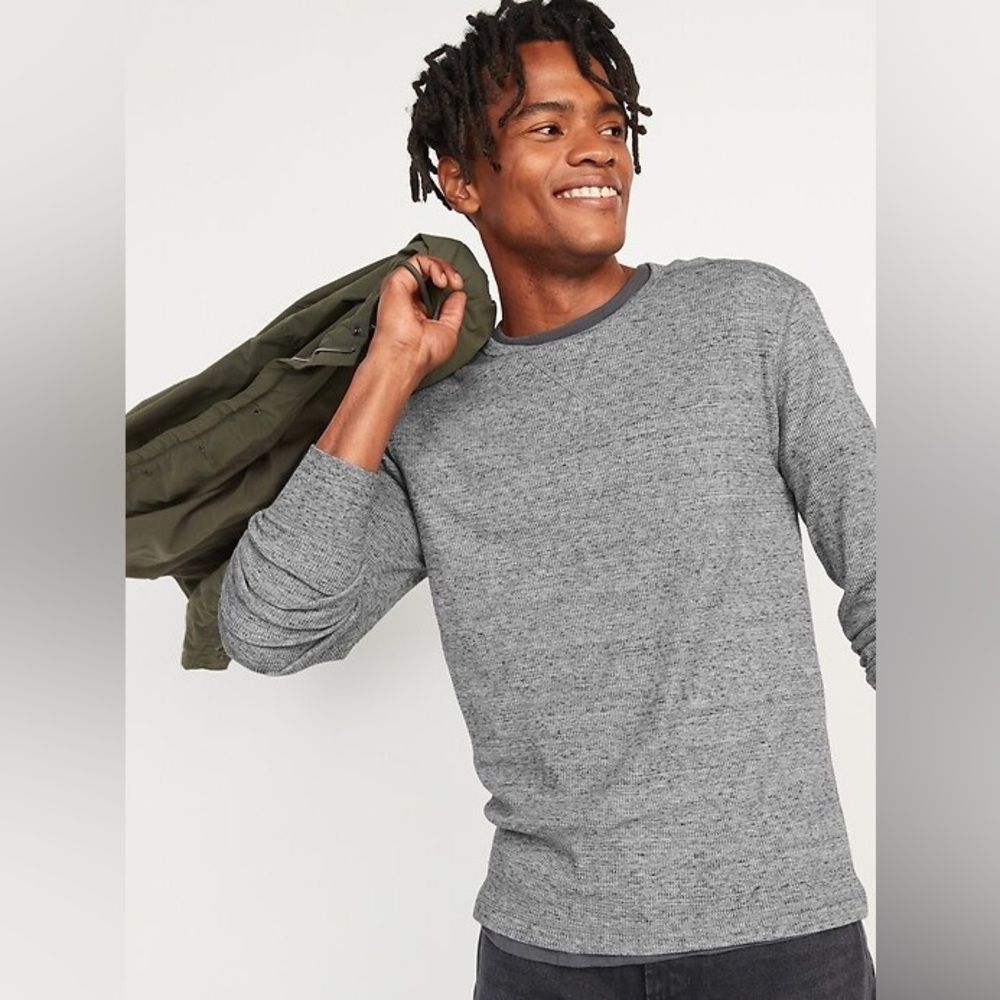 Old Navy Thermal Knit Long Sleeved Henley Shirt Gray Grey Men’s Waffle M